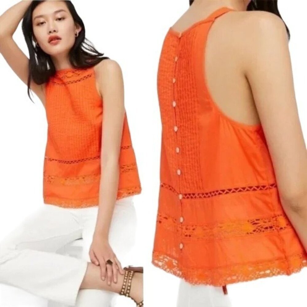 Free People Constant Crush Orange Pleated Top - Picture 2 of 6